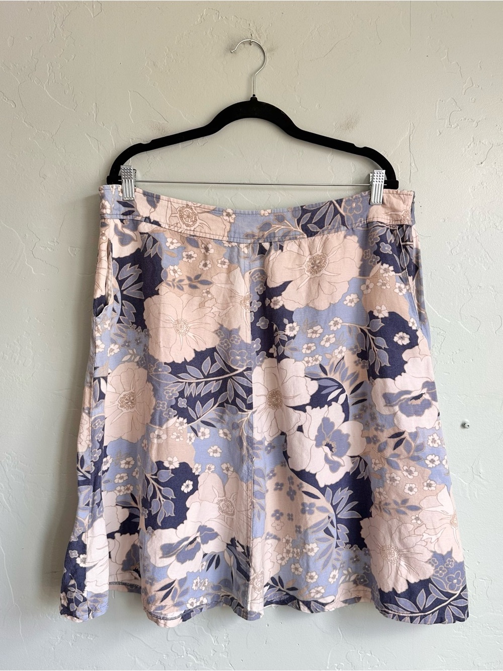 liz & co. Women’s Linen Blend Summer Blue Beige Floral A-Line Skirt Size‎ 18 EUC